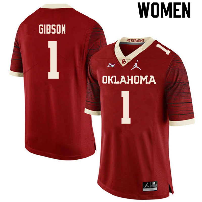 Women #1 Jayden Gibson Oklahoma Sooners College Football Jerseys Sale-Retro